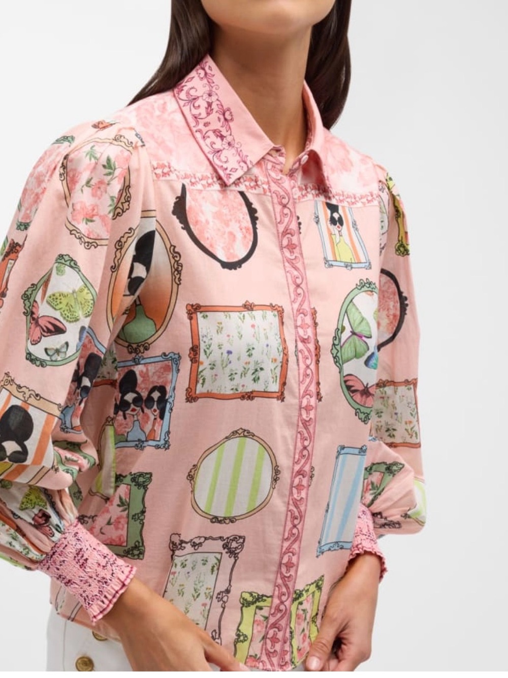 Alice + Olivia Pink Printed Frame-Detail Blouse Jacket - Picture 2 of 8